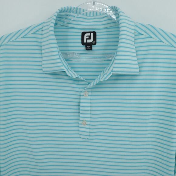 Footjoy Shirt Mens 2xl XXL Blue Green Striped Golf Polo Embroidered Logo Stretch - Picture 1 of 14